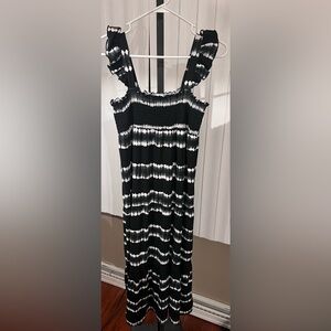 Girls Wonder Nation Long Dress Striped Black And Tie Dye White Size 14/16